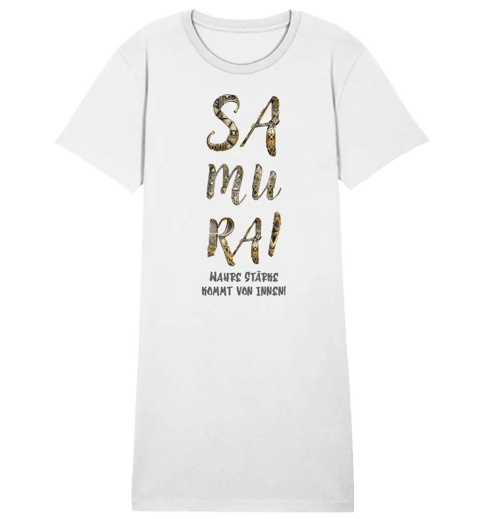 Samurai • 4 Versionen • Ladies Premium T-Shirt Kleid aus Bio - Baumwolle S - 2XL • Exklusivdesign • personalisiert von HalloGeschenk.de