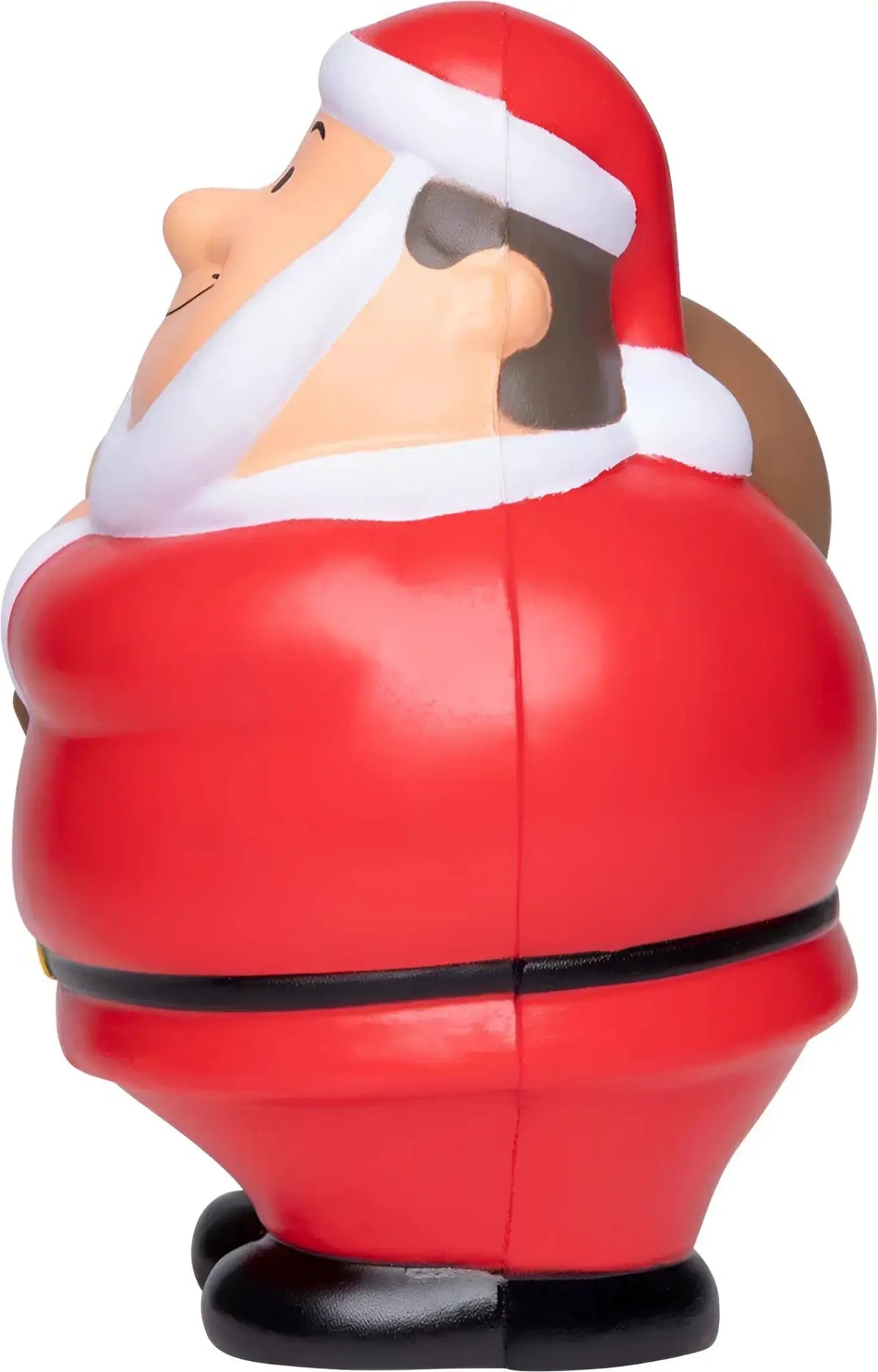 Roter und weißer santa bert anti-stress-figur mit glänzendem finish, schwarzen stiefeln und gürtel