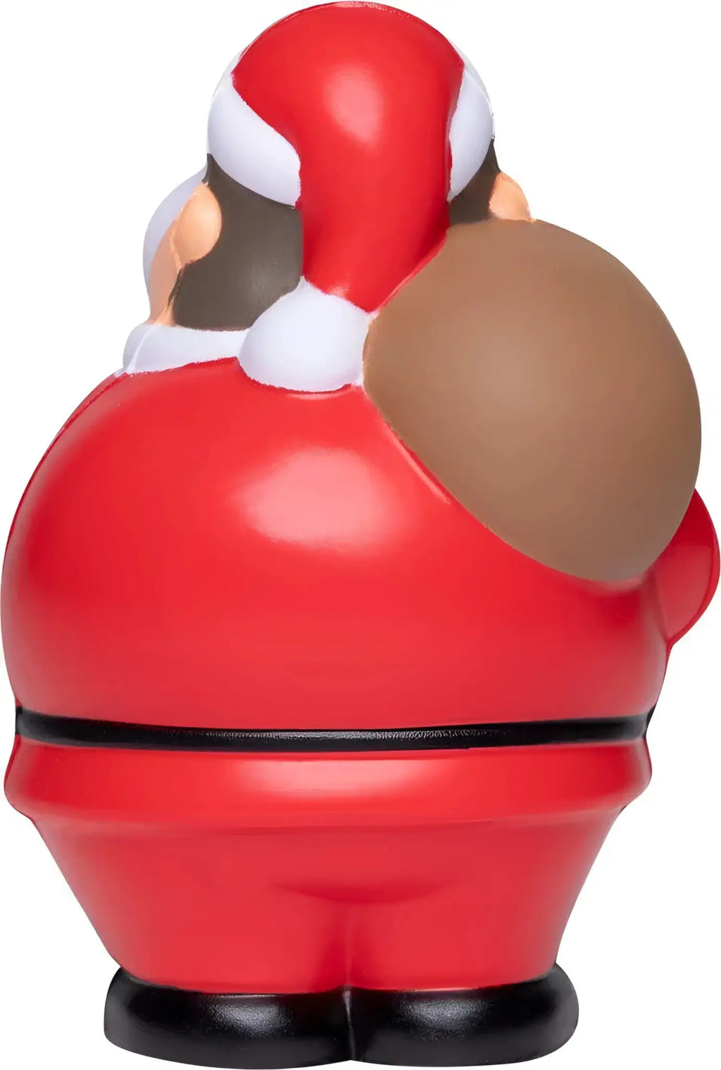 Red plastik santa bert stress figur mit braunem sack und schwarzem bund zum drücken und stress abbauen