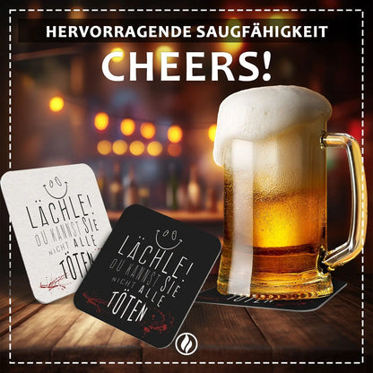 Scherzhafte Bierdeckel – ’Lächle Du kannst sie nicht alle töten’ 50 Stück