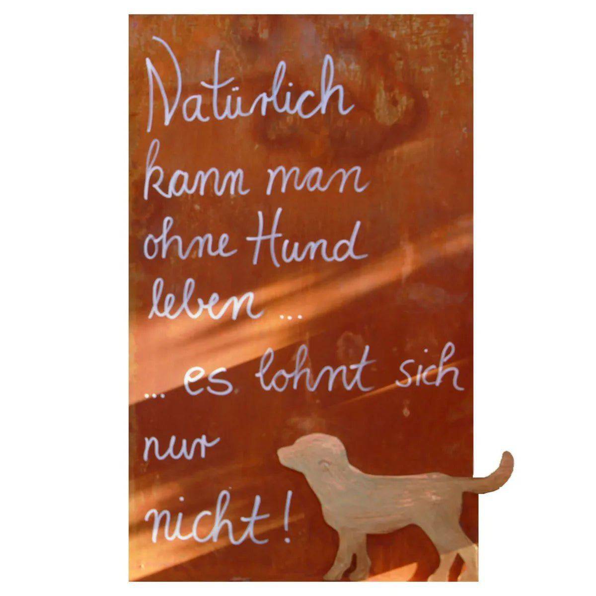 Schild Samy, Rostige Spruchtafel mit Hund