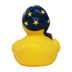 Gelbe quietsche-ente mit Marine blauem schläfmütze und gelben sternen ideal für kinder beim baden
