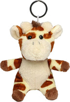 Plüschtier schlüsselanhänger giraffe in creme und braun mit schwarzen perlenaugen und metallring zum anhängen