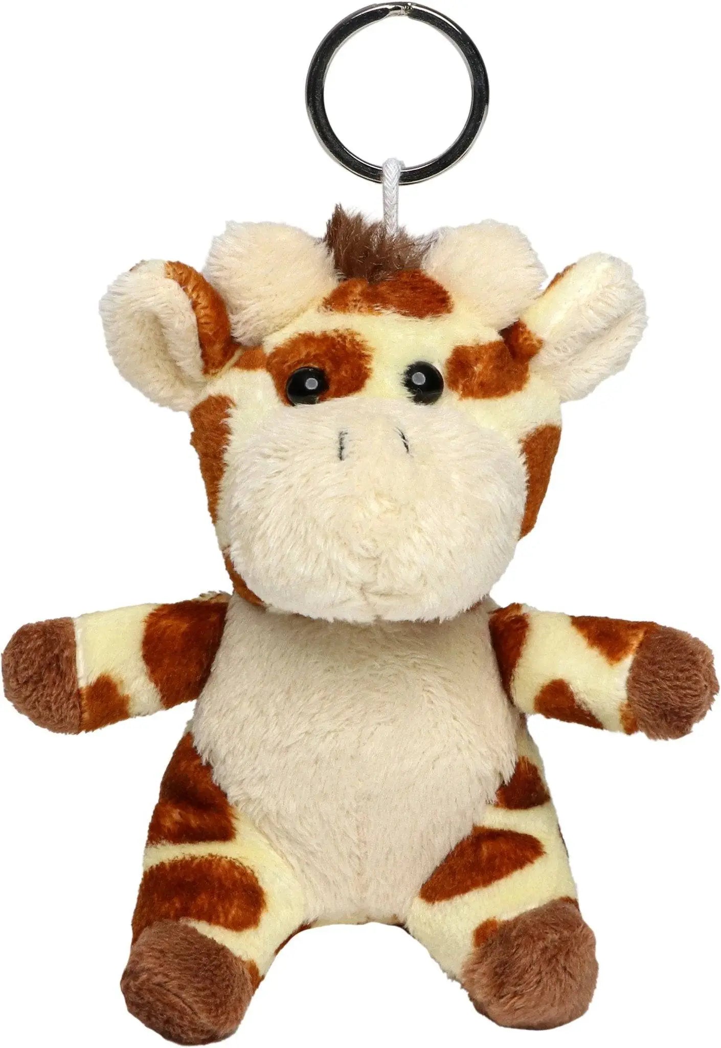 Plüschtier schlüsselanhänger giraffe in creme und braun mit schwarzen perlenaugen und metallring zum anhängen