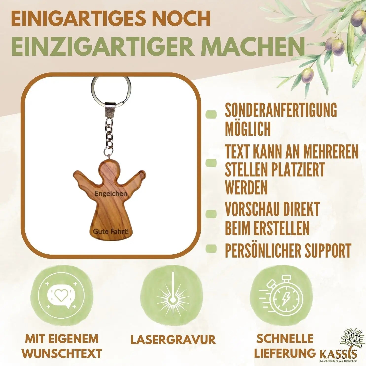 Schlüsselanhänger Handschmeichler Schutzengel aus Olivenholz - Engel