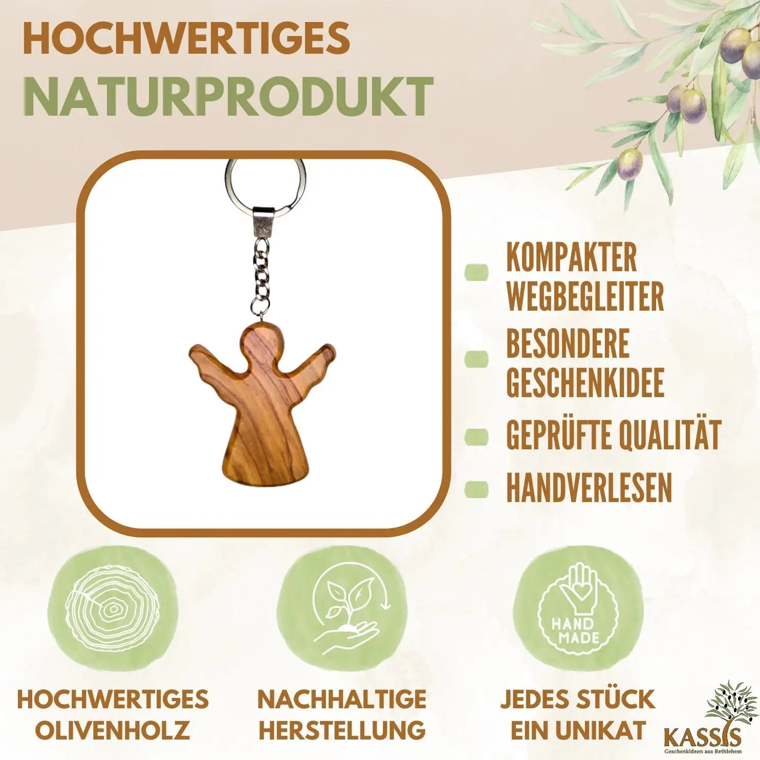 Schlüsselanhänger Handschmeichler Schutzengel aus Olivenholz - Engel