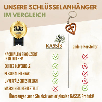 Schlüsselanhänger Kreuz im Herz aus Olivenholz - 1 Stück - Schlüsselanhänger