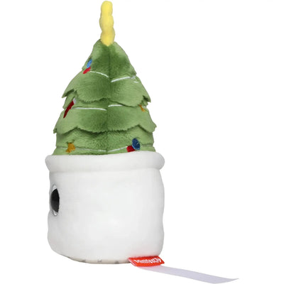 Grüner kuschelweicher schmoozies displayreiniger tannenbaum mit bunten lichtern und gelbem topper im weißen topf