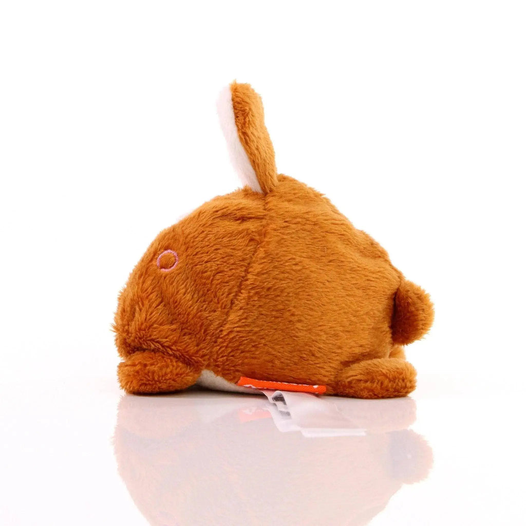 Schmoozies displayreiniger hase ein kuscheliger brauner rundkörperiger kaninchenreiniger mit weißer schwanzspitze und orangenem etikett