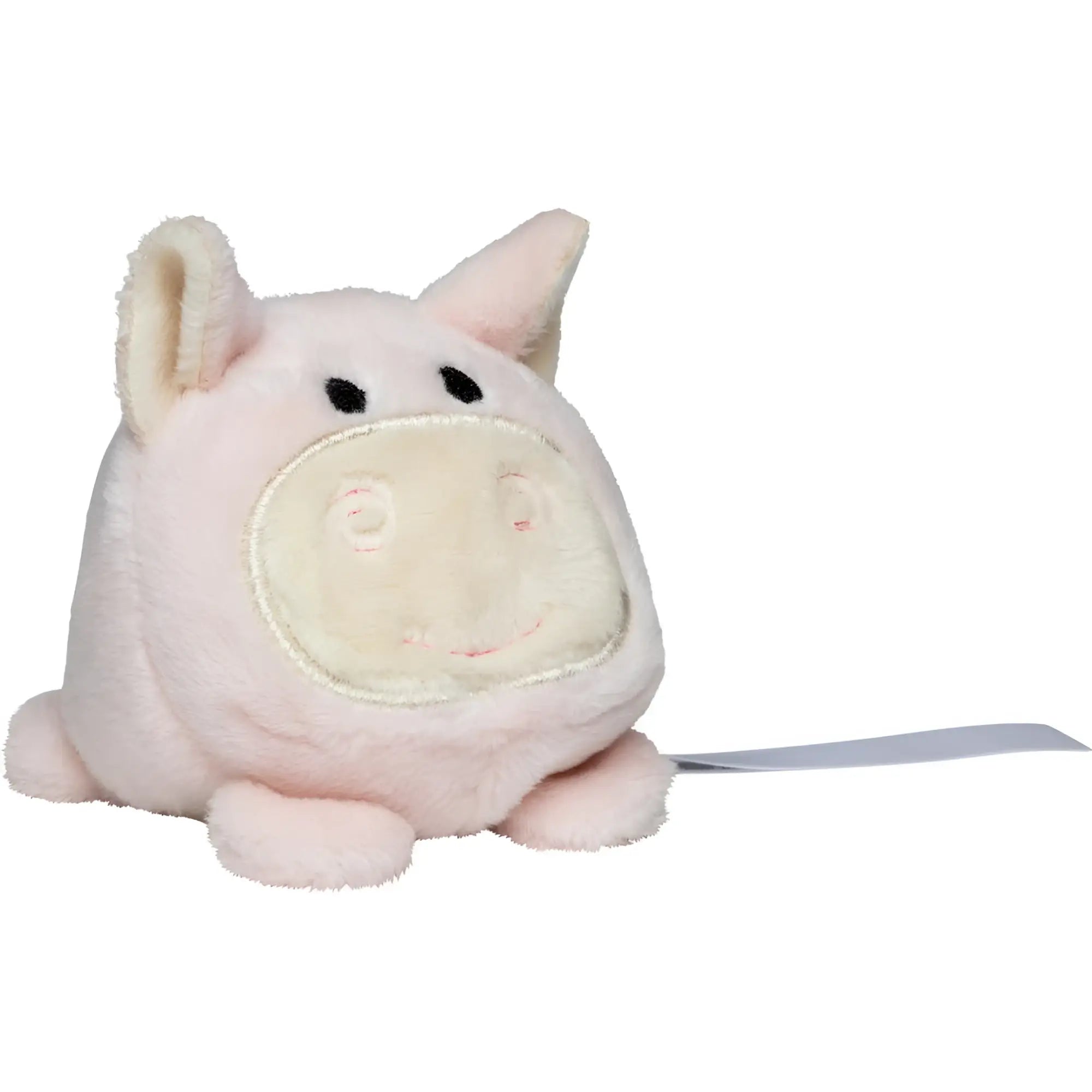 Pinkes schmoozies displayreiniger schwein plush spielzeug mit cremefarbenem schnauz und schwarzen knopfaugen