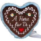 A plush schmoozies lebkuchenherz displayreiniger with braun center blau fuzzy border and a herz für di embroidery
