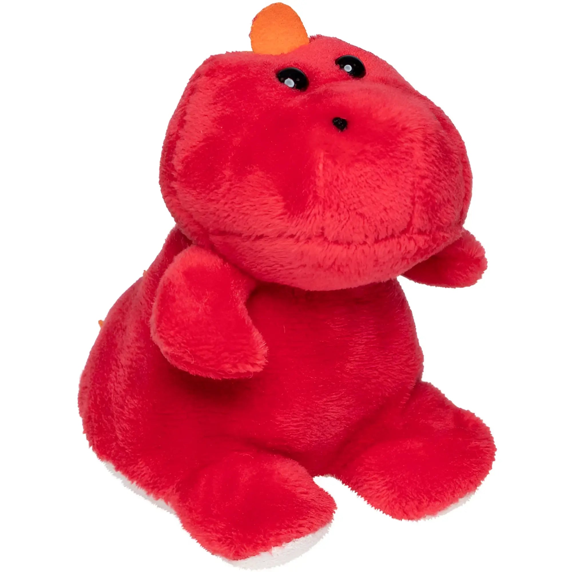 A plush red schmoozies xxl drache display cleaner with a soft fuzzy texture and an orange horn on its head