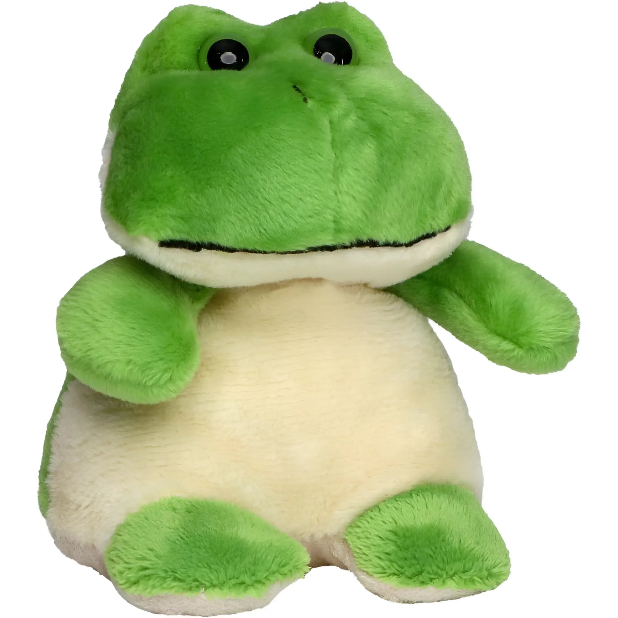 A schmoozies xxl displayreiniger frosch in form eines weichen kuscheligen grünen froschspielzeugs mit cremefarbenem bauch