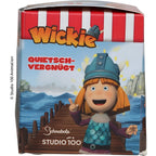 Wickie Figur in blau viking helmet und Petrolfarben scale armor in rot und weiß striped gift packaging by Schnabels Badeente