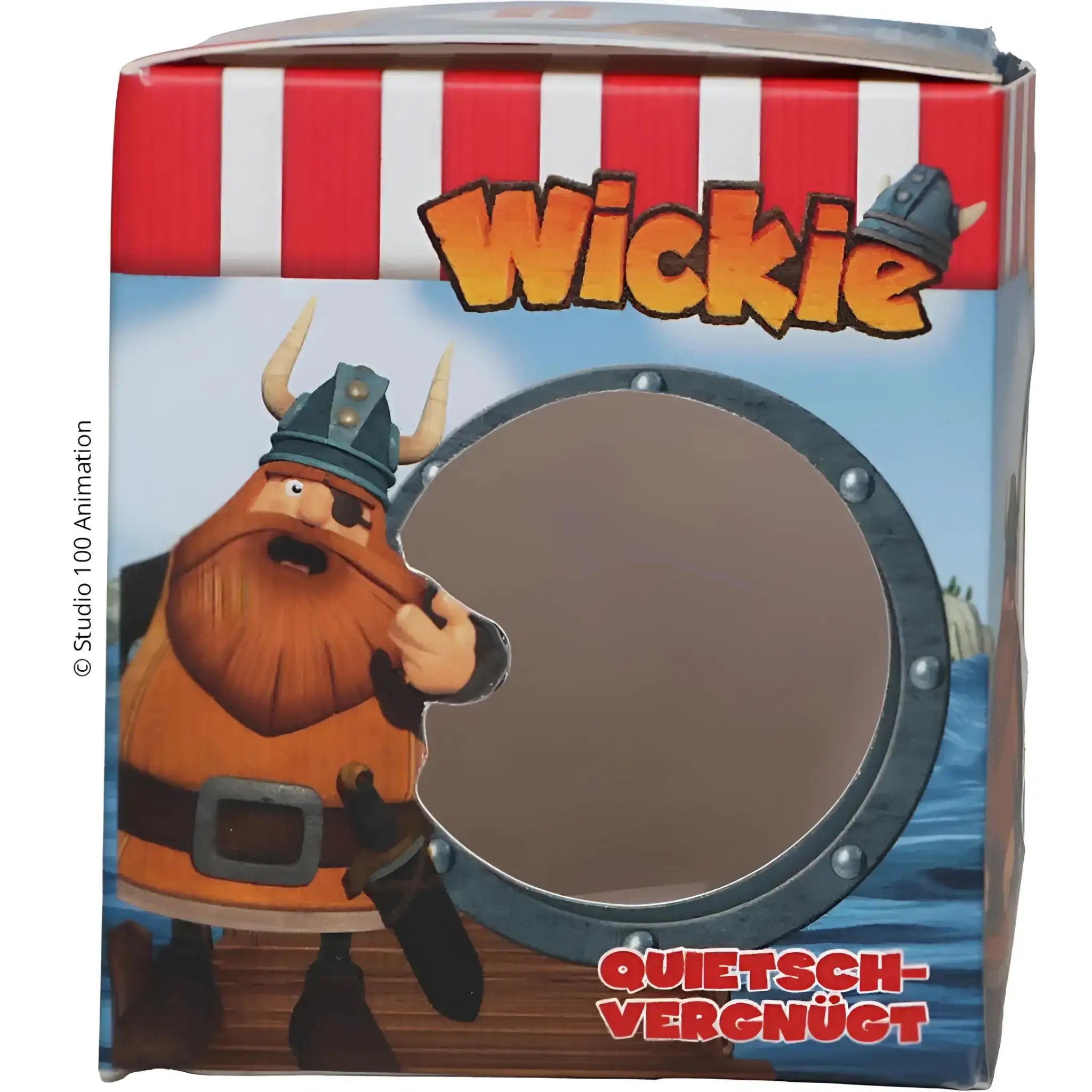 Wickie themen spiegel mit metallrahmen und nieten im rot-weiß gestreiften schnabels badeente halvar geschenkbox