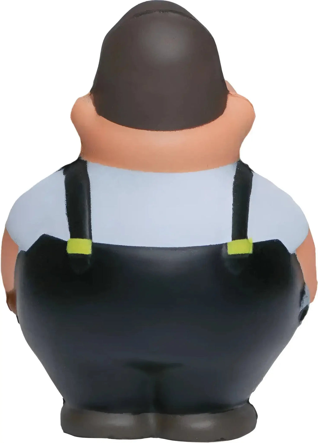schwarze gummifigur von peter griffin in hellblauem hemd und dunkelblauer latzhose als anti stress quetschfigur