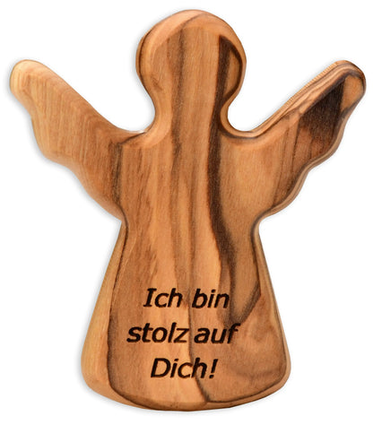Schutzengel Handschmeichler Glücksbringer aus Olivenholz als Geschenk mit Spruch ’Ich bin stolz auf dich’ - Engel
