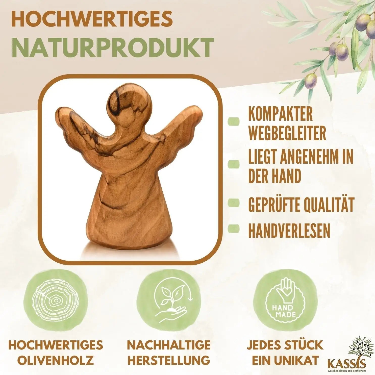Schutzengel Handschmeichler Glücksbringer aus Olivenholz als Geschenk mit Spruch ’Lieblingsmensch’ - Engel