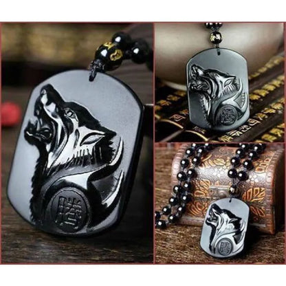 Schwarze Obsidian Wolf Halskette • Esoterische Glücksbringer von HalloGeschenk.de