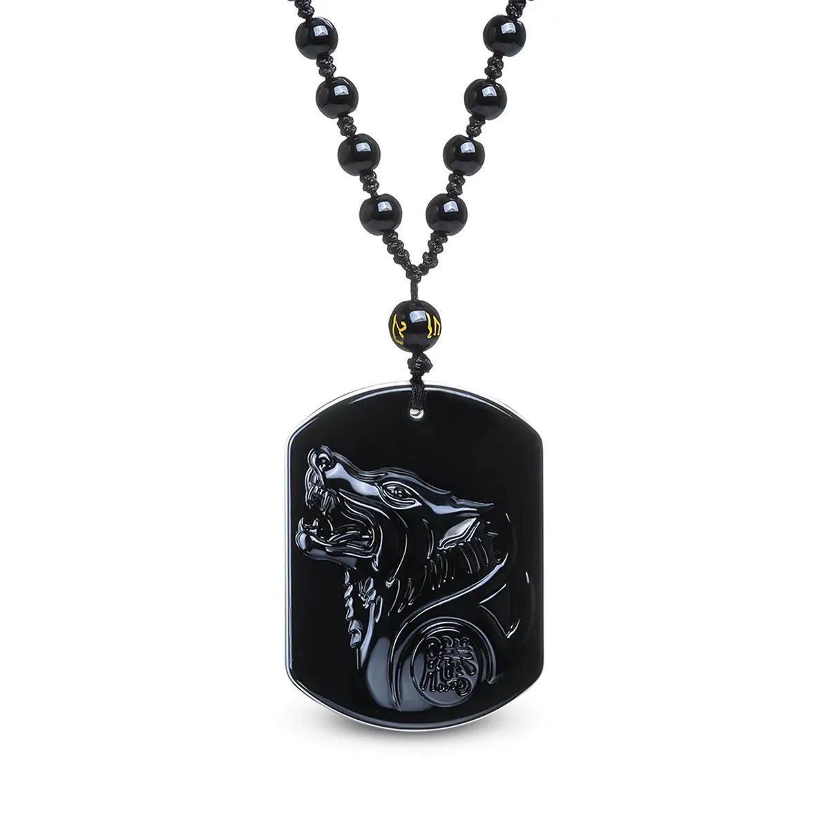 Schwarze Obsidian Wolf Halskette • Esoterische Glücksbringer von HalloGeschenk.de