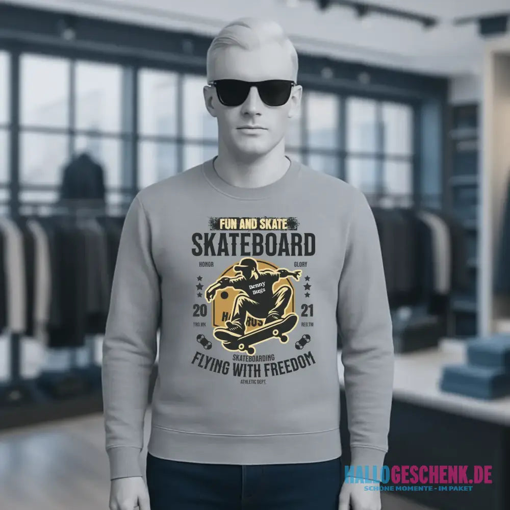 Skater mit Wunschname • Skateboard • Unisex Sweatshirt Bio-Baumwolle in 4 Farben XS-3XL • personalisiert