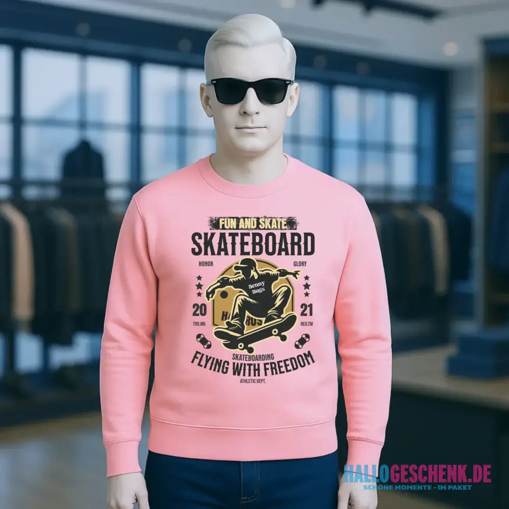 Skater mit Wunschname • Skateboard • Unisex Sweatshirt Bio-Baumwolle in 4 Farben XS-3XL • personalisiert