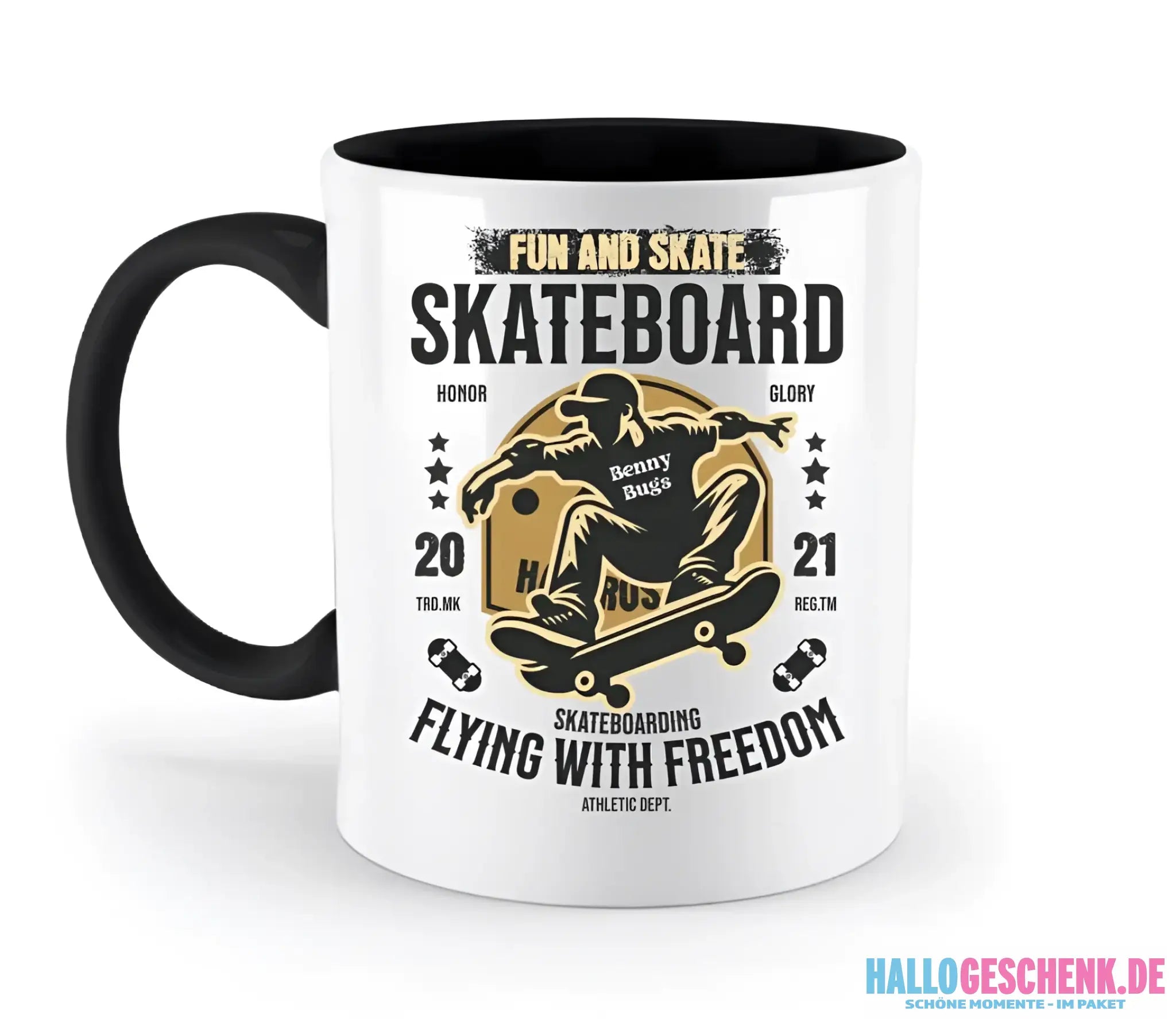 Skater mit Wunschname • Skateboard • zweifarbige Tasse spülmaschinengeeignet • Exklusivdesign • personalisiert