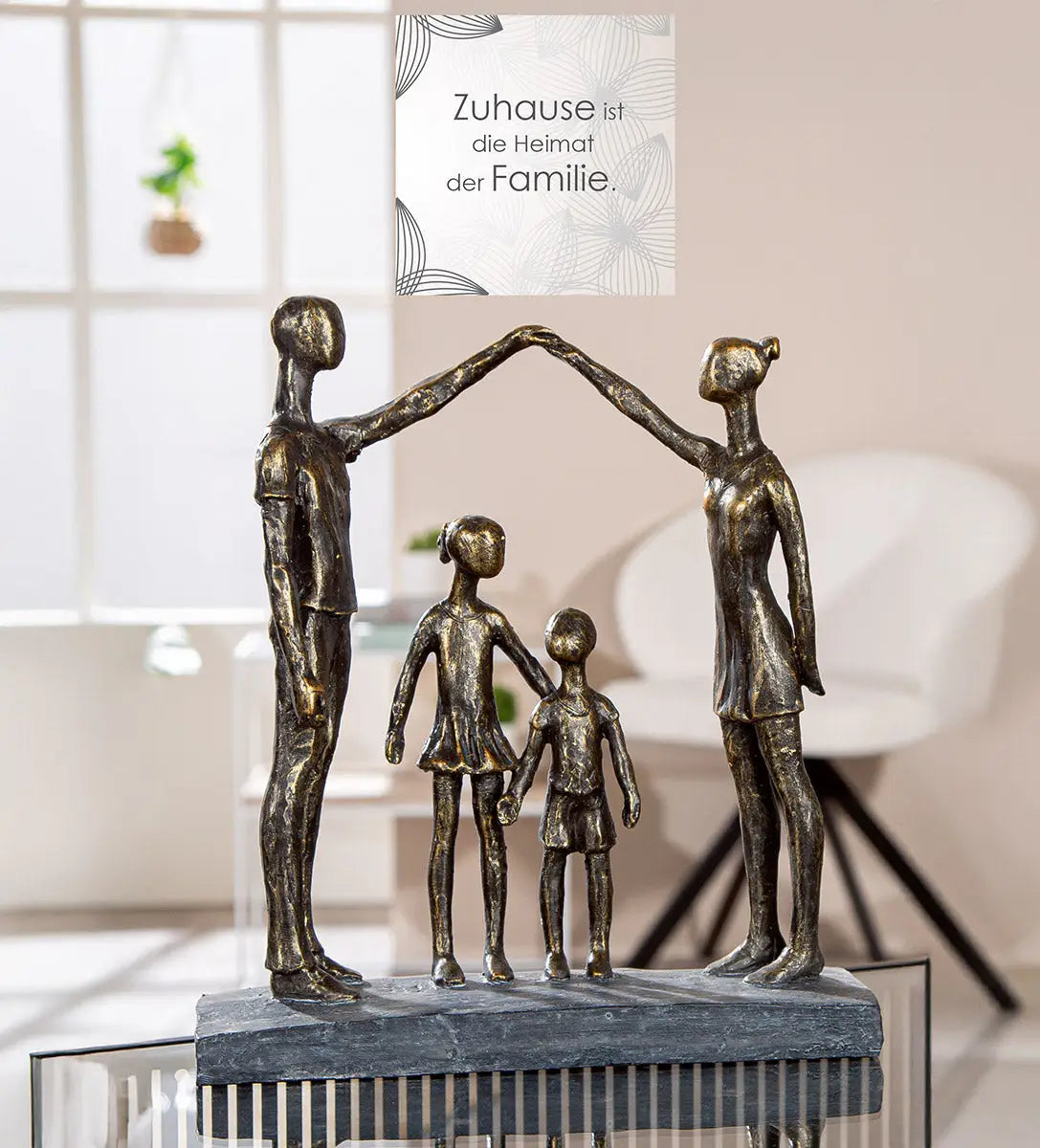 Skulptur: Familie „Schützende Hand“ • Kunstharz • Bronze / Schwarz • 30×26×8,5 cm • Gilde - Skulptur