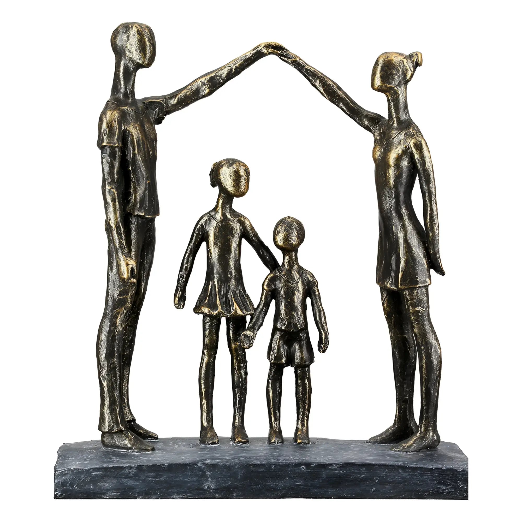 Bronze farbene abstrakte familie skulptur aus kunstharz mit stilisierten figuren über zwei kindern von gilde