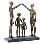 Bronze farbene familie skulptur aus kunstharz mit stilisierten figuren und schwarzem steinsockel von gilde