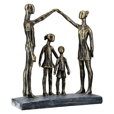 Bronze farbene familie skulptur aus kunstharz mit stilisierten figuren und schwarzem steinsockel von gilde