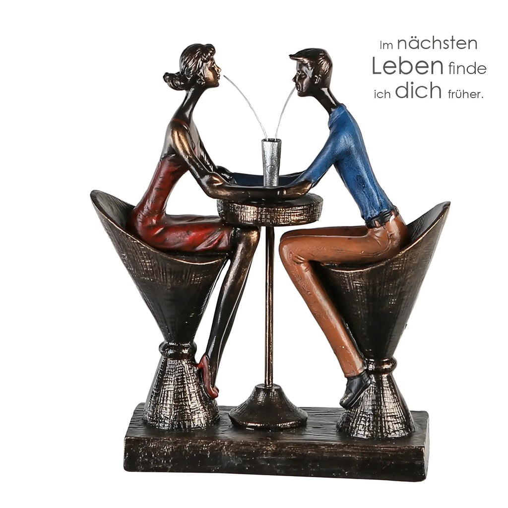 Bronze kunstharz skulptur paar table for two mit mann und frau die wasser zum tisch sprühen 25x21x8 cm