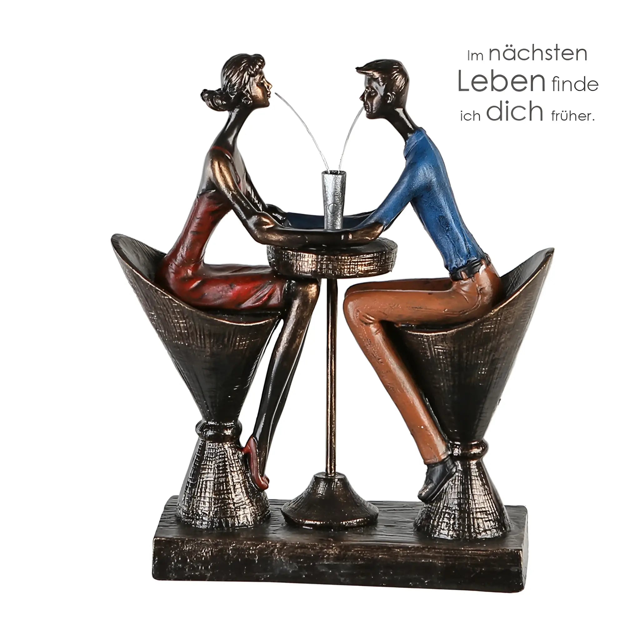 Bronze kunstharz skulptur paar table for two mit mann und frau die wasser zum tisch sprühen 25x21x8 cm