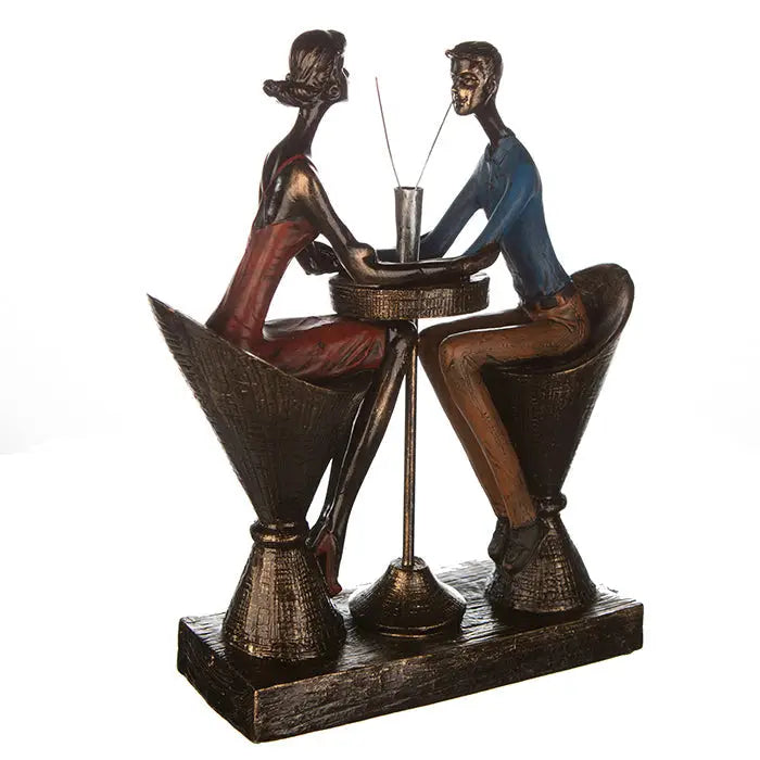 Bronze farbene kunstharz skulptur paar an einem tisch mit zwei stühlen 25x21x8 cm von gilde
