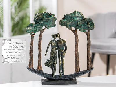 Bronze farbene skulptur eines paares unter zwei stilisierten bäumen aus kunstharz von gilde 30x29x7 cm
