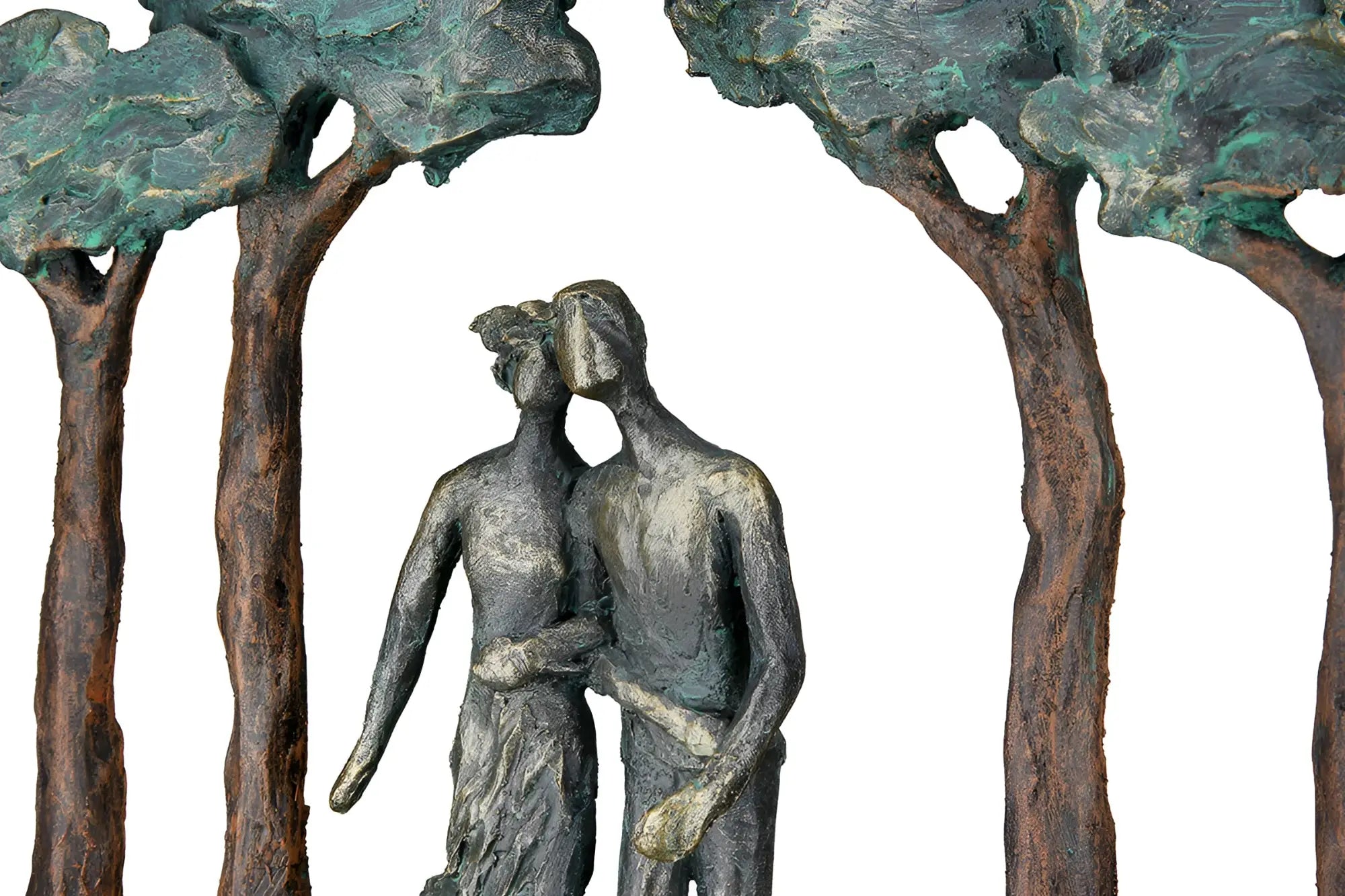 Bronze skulptur paar unter bäumen mit grünspan patina aus kunstharz 30x29x7 cm von gilde