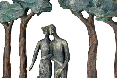 Bronze skulptur paar unter bäumen mit grünspan patina aus kunstharz 30x29x7 cm von gilde