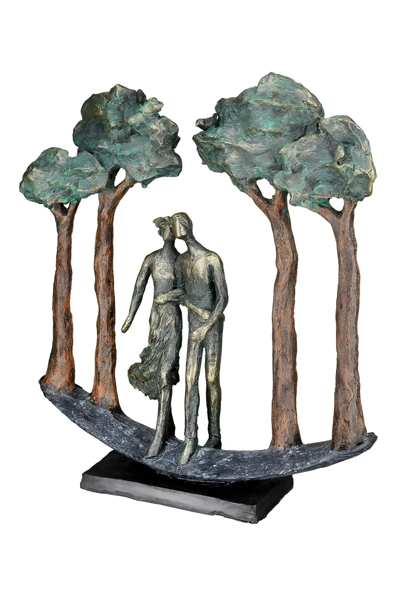 Bronze skulptur paar under trees aus kunstharz mit grünen blättern und braunen bäumen 30x29x7 cm von gilde