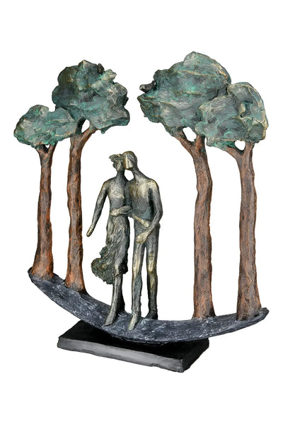 Bronze skulptur paar under trees aus kunstharz mit grünen blättern und braunen bäumen 30x29x7 cm von gilde