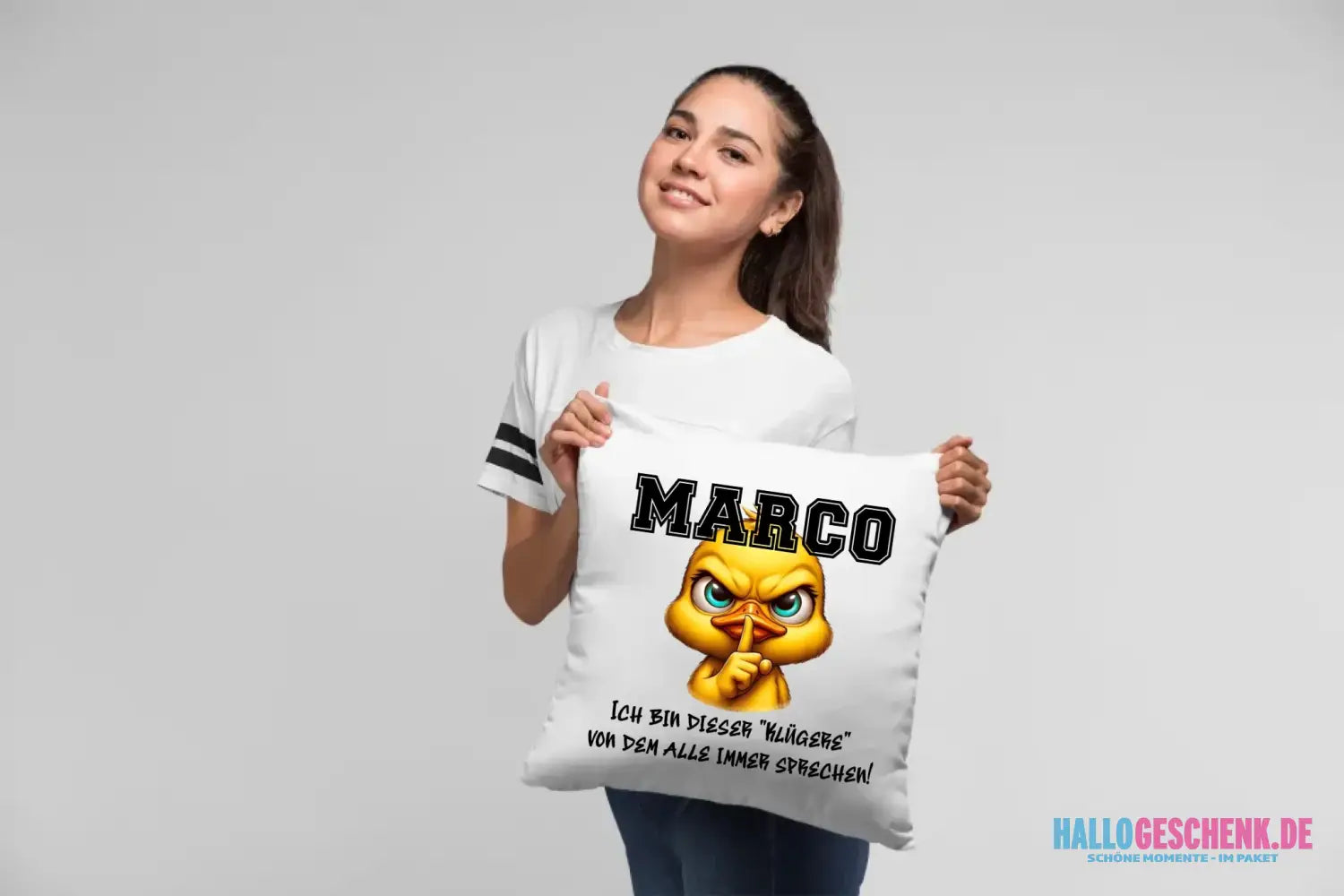 Smart Duck + WUNSCHNAME • Kissen 40x40 cm • Exklusivdesign • personalisiert