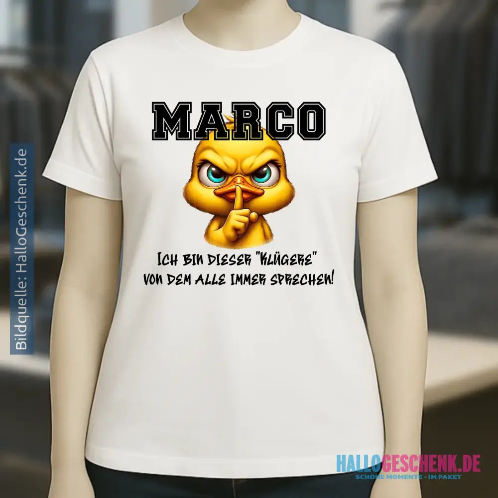 Smart Duck + WUNSCHNAME • Ladies Premium T-Shirt XS-2XL aus Bio-Baumwolle für Damen • Exklusivdesign • personalisiert