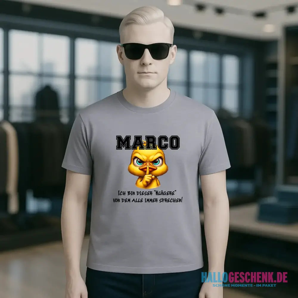 Smart Duck + WUNSCHNAME • Unisex Premium T-Shirt XS-5XL aus Bio-Baumwolle für Damen & Herren • Exklusivdesign • personalisiert