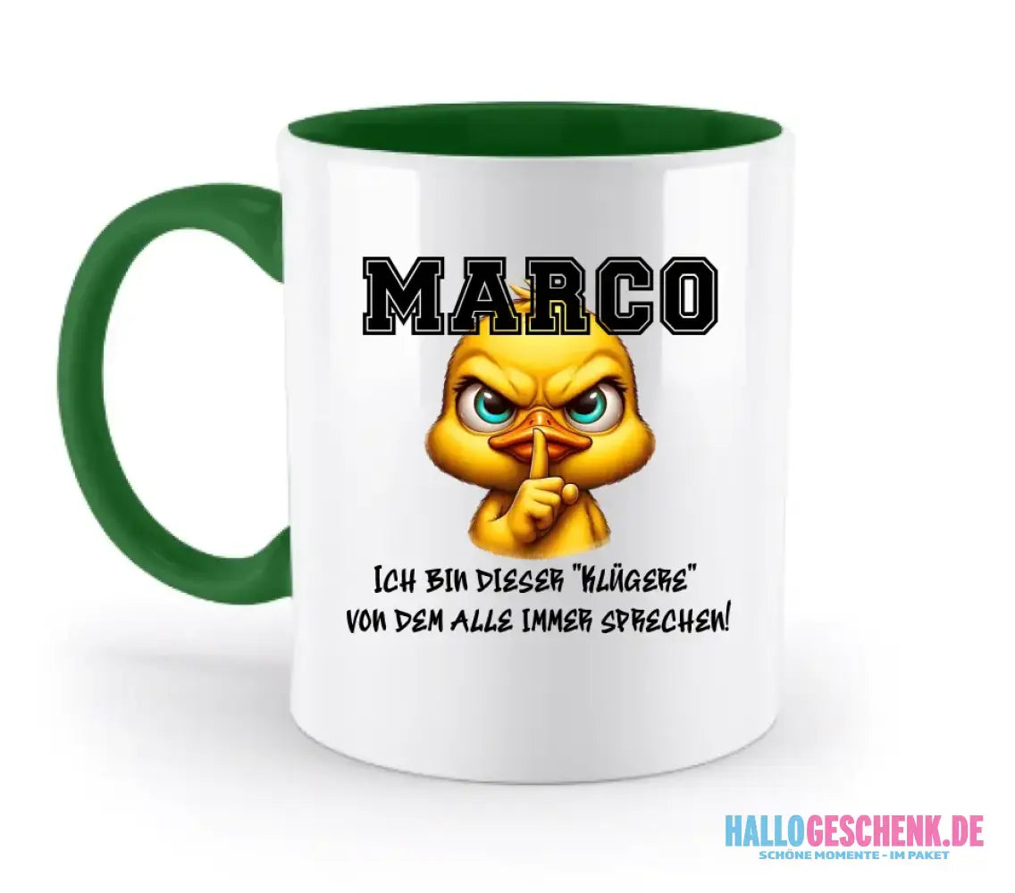 Smart Duck + WUNSCHNAME • zweifarbige Tasse • Exklusivdesign • personalisiert
