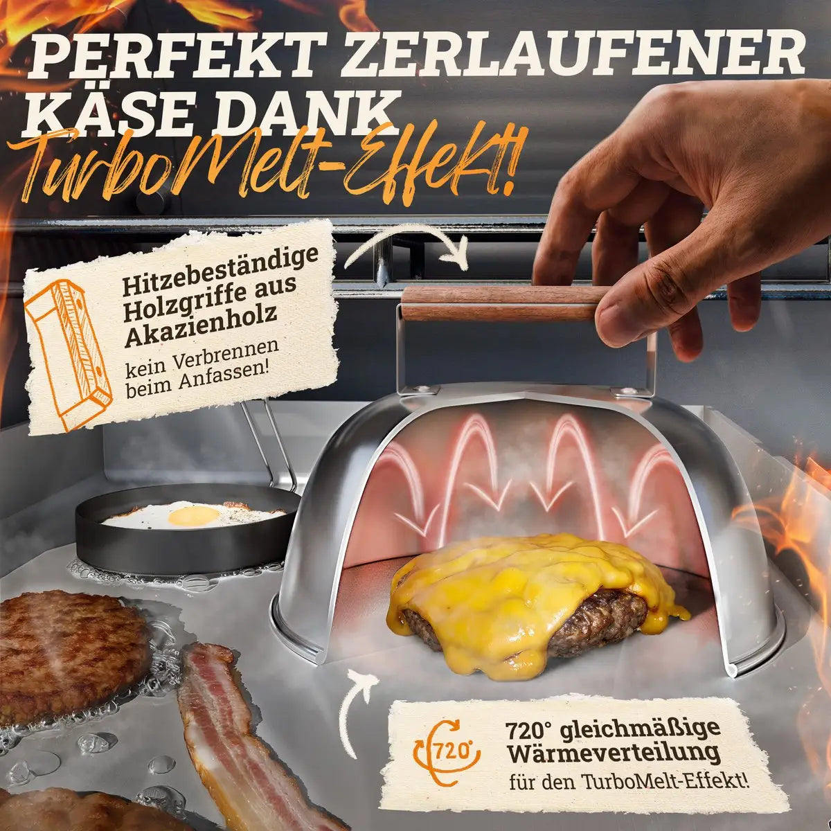 Smash Burger Master-Set XXL 9-TLG. Edelstahl mit Akazienholz-Griffen für Plancha, Grillplatte, Gasgrill & Feuerplatte