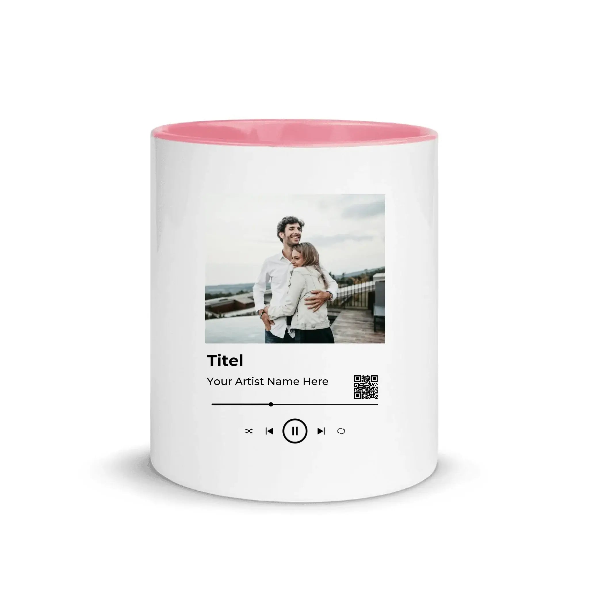 Spotify • Create Your Own Photo Design 6 – Personalized Color Accent Mug 11 oz - White Ceramic with Inside / Pink
