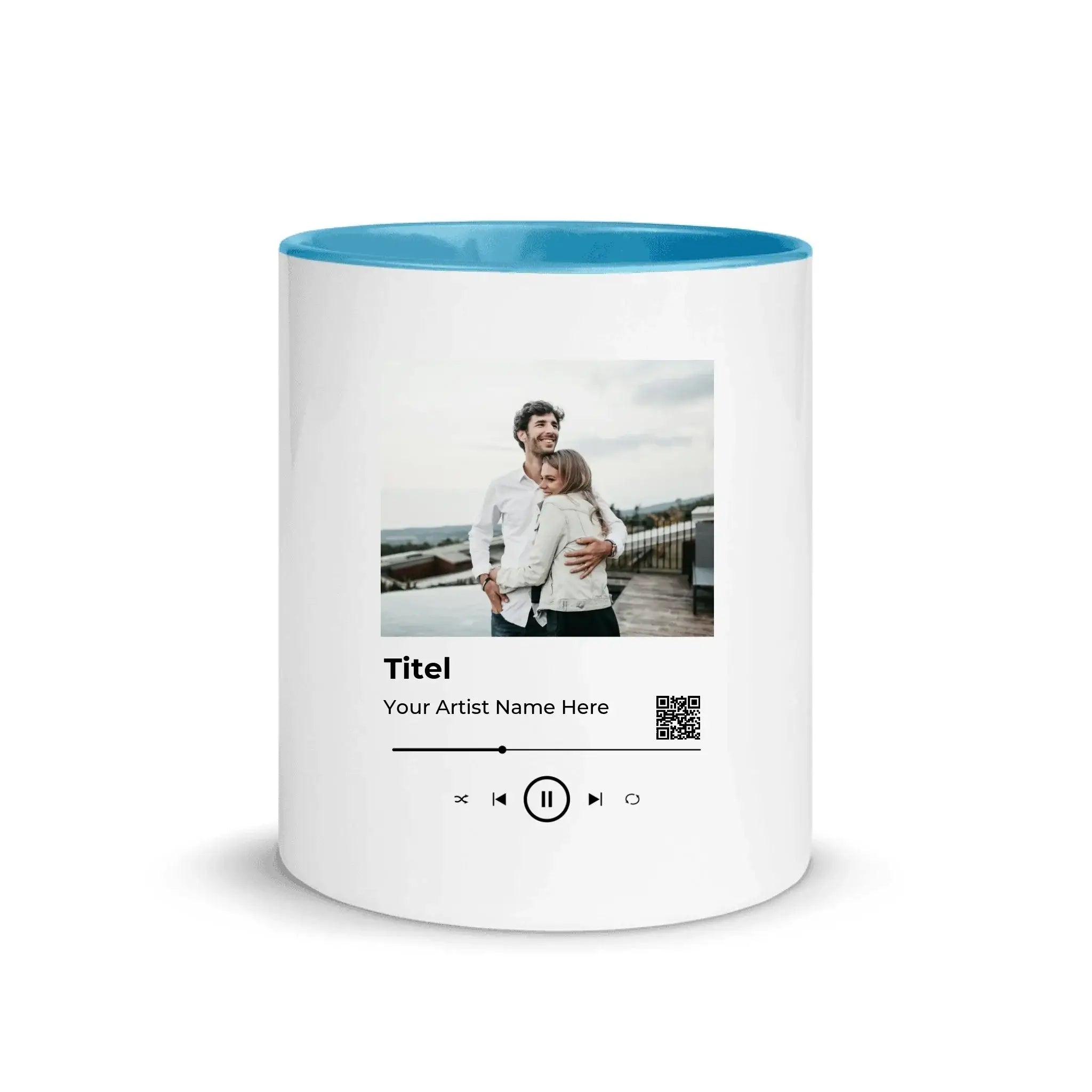 Spotify • Create Your Own Photo Design 6 – Personalized Color Accent Mug 11 oz - White Ceramic with Inside / Blue