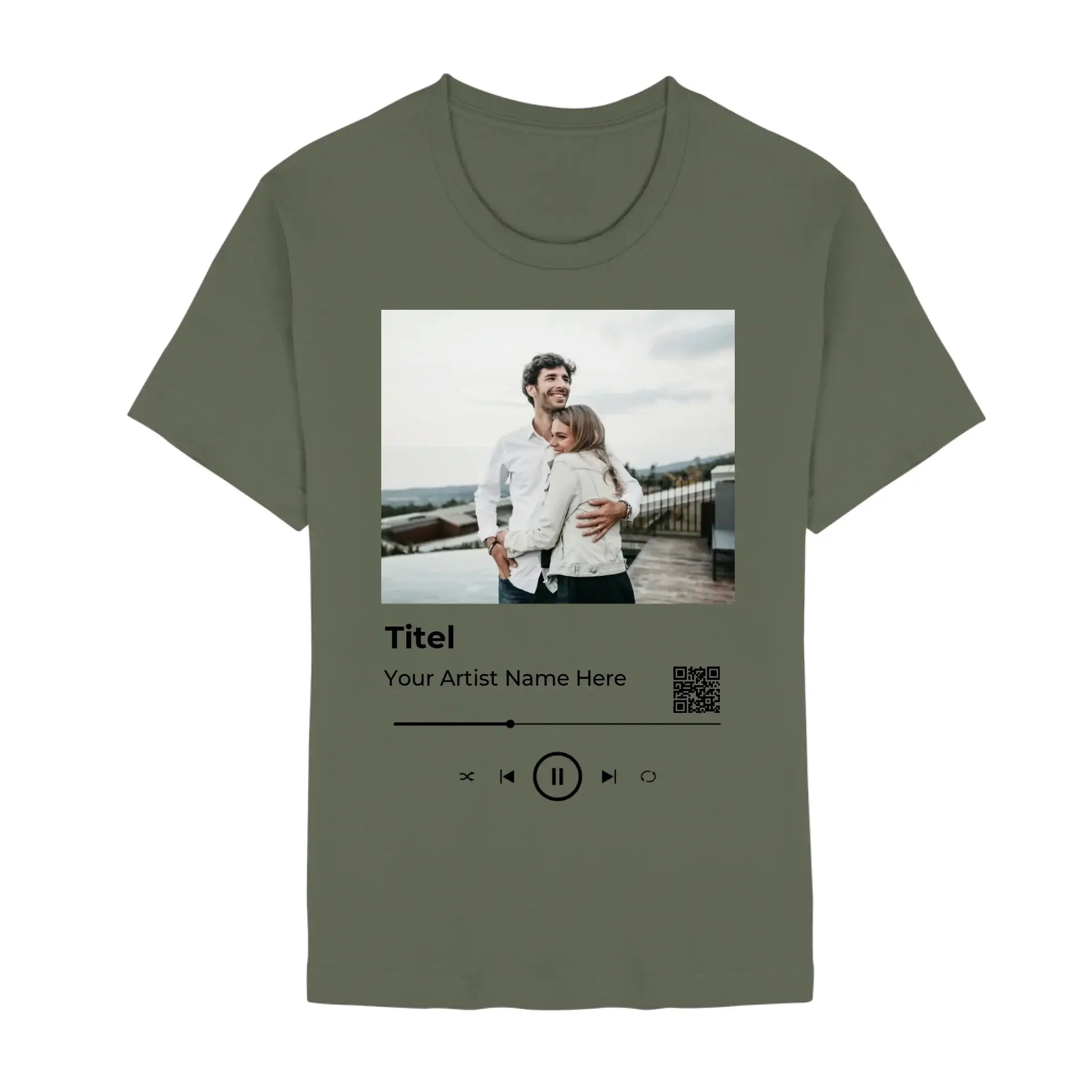 Spotify • Create Your Own Photo Design 6 – Personalized Unisex T-Shirt | Bella + Canvas 3001 - Staple | Military Green