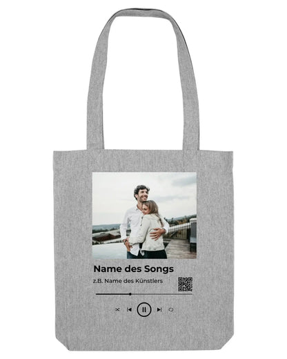 Graue canvas-tasche mit foto eines paars und spotify-songplayer-design aus der statement-collection von spotify-fotomotiv