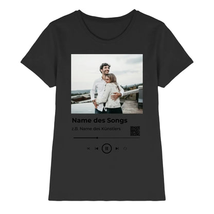 Schwarzes damen t-shirt mit spotify-fotomotiv print eines paares im musikplayer-design aus der statement-collection
