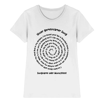 Weiße baumwollshirt mit schwarzem spiralförmigem spotify motiv und statement-collection textdruck